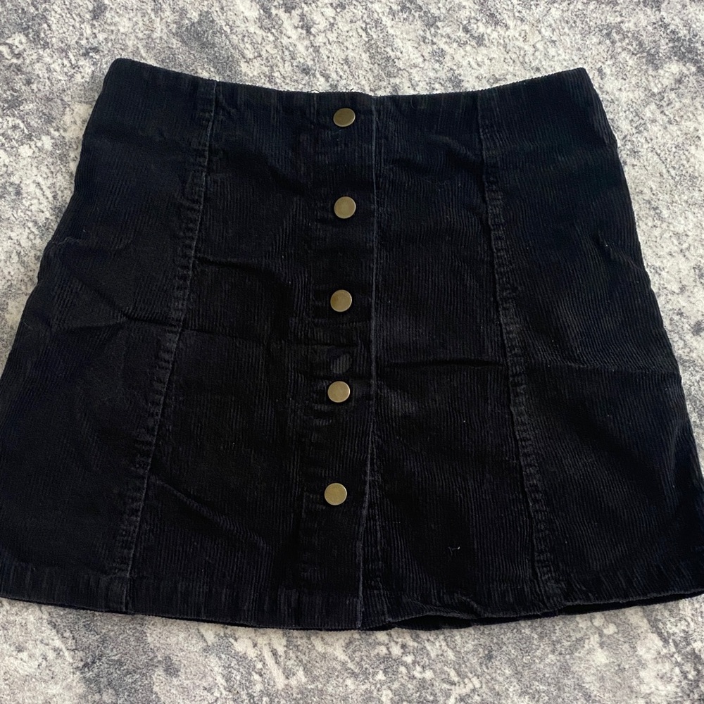 H&M Black Corduroy Mini Skirt with Button Detail
